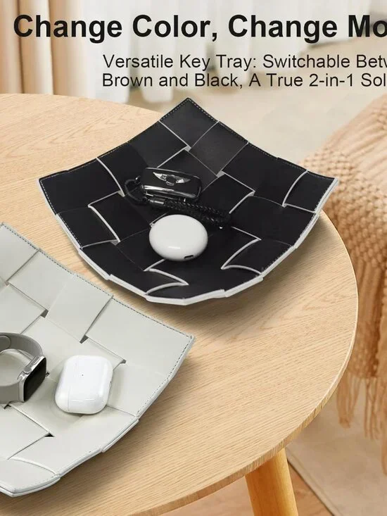 Valet Tray for Men and Women PU Leather Key Holder Bowl for Entryway Table Bedsi - Picture 5 of 7